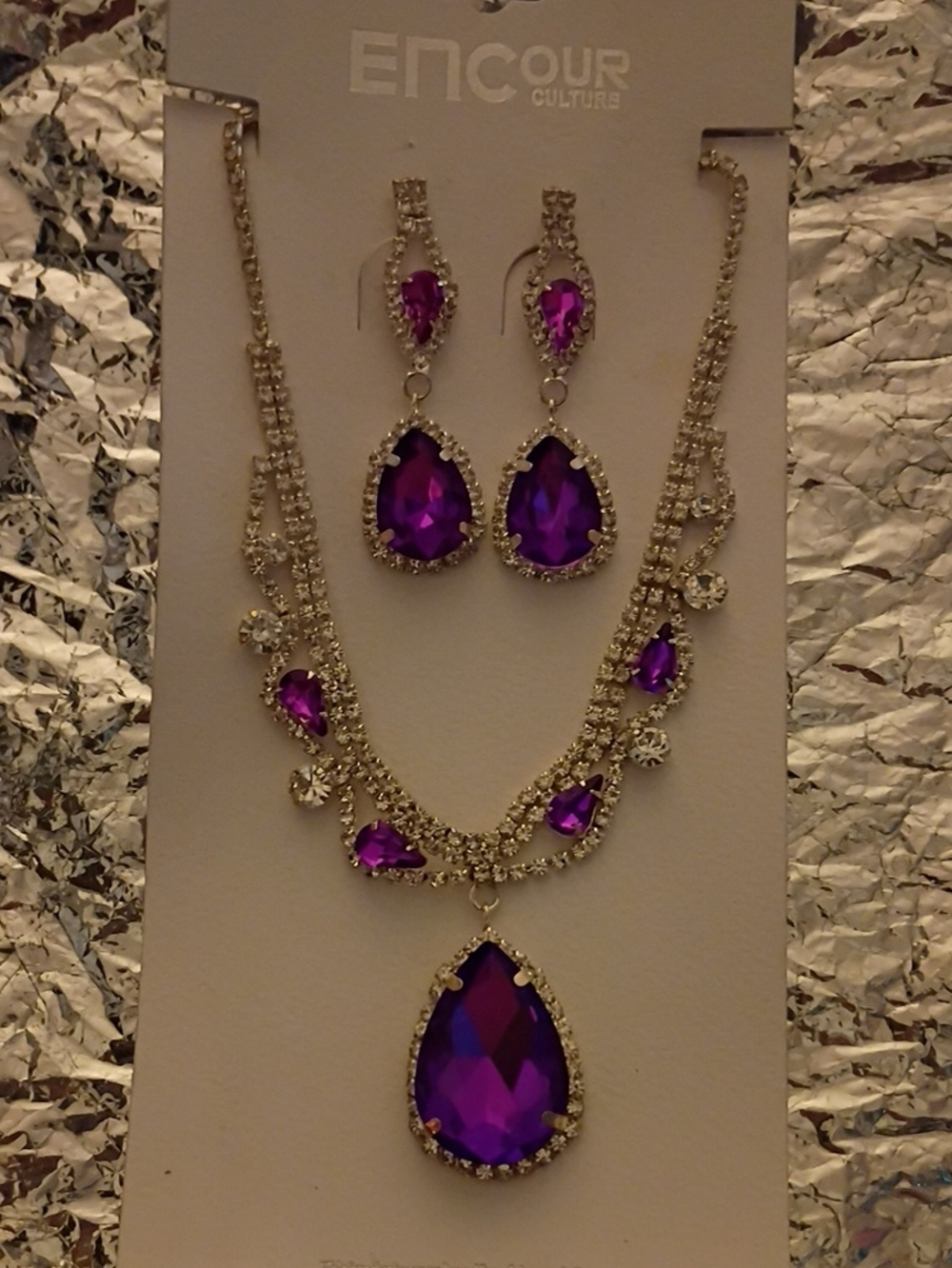 Encour Culture Purple Teardrop Necklace & Earring Set